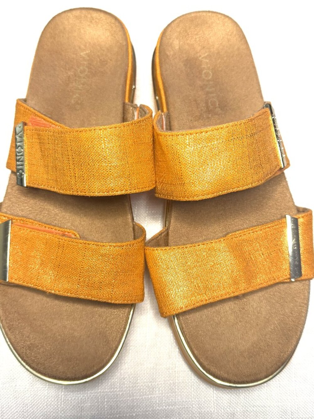 Vionic Double Strap Comfort Slide Sandals Women's Size 9 Mustard Yellow